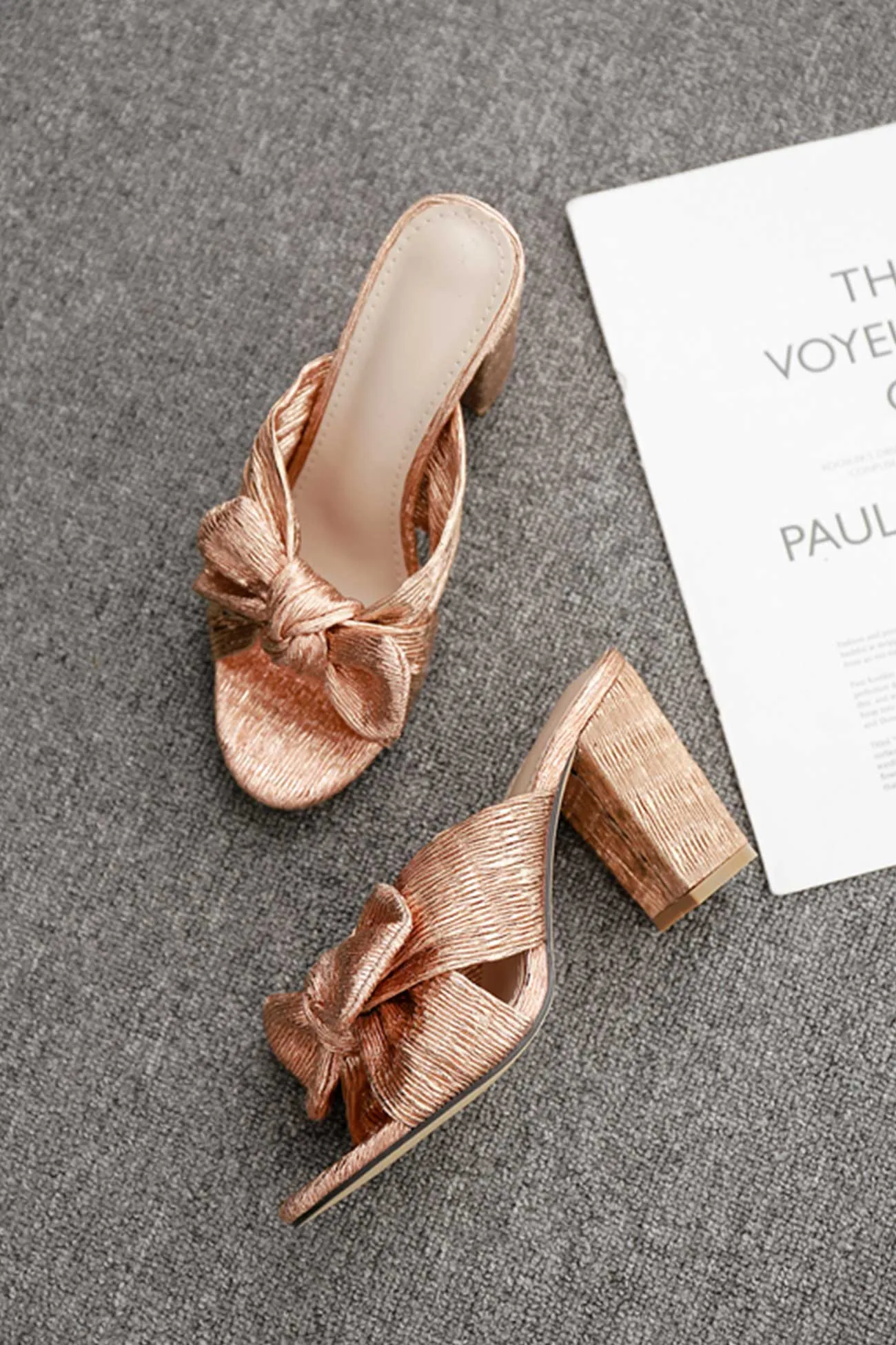 Amozae-Champagne Gold Bow Heel Sandals