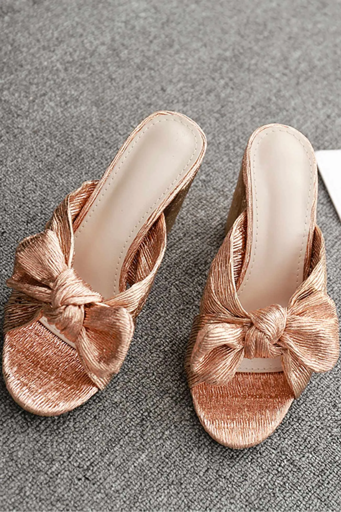 Amozae-Champagne Gold Bow Heel Sandals