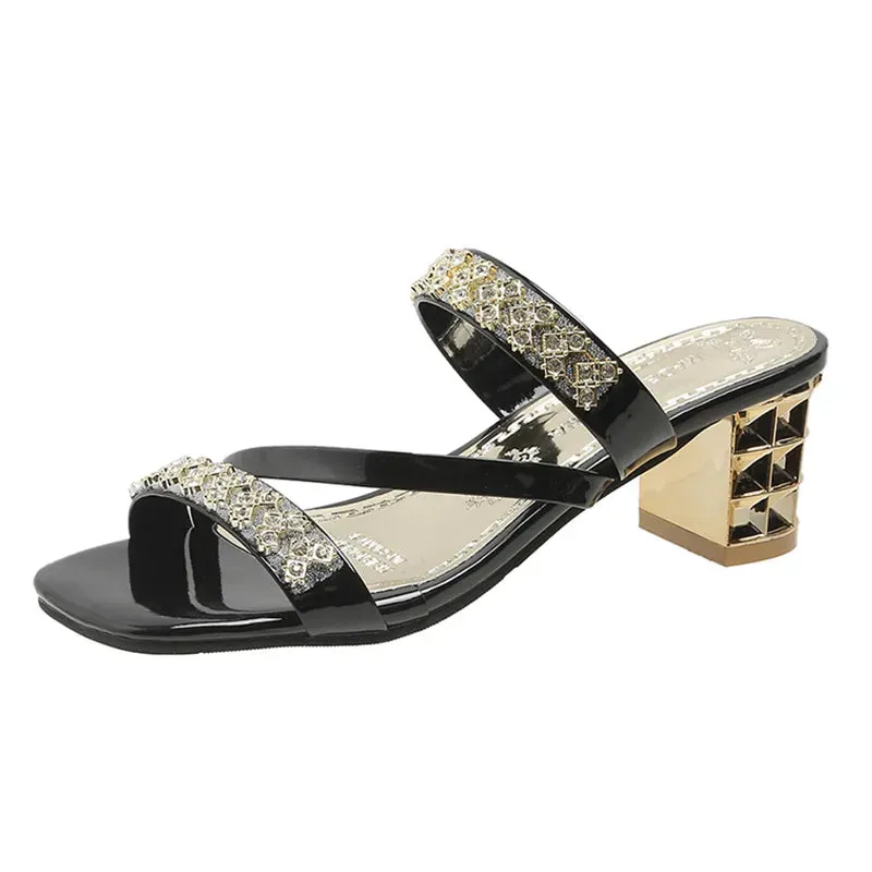 AMOZAE- - Summer Shiny Gold Silver Sandals Crystal High Heels