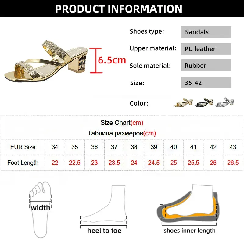 AMOZAE- - Summer Shiny Gold Silver Sandals Crystal High Heels