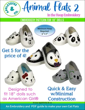 Animal Flats 2 Collection ITH Embroidery Patterns for 18 Inch Dolls