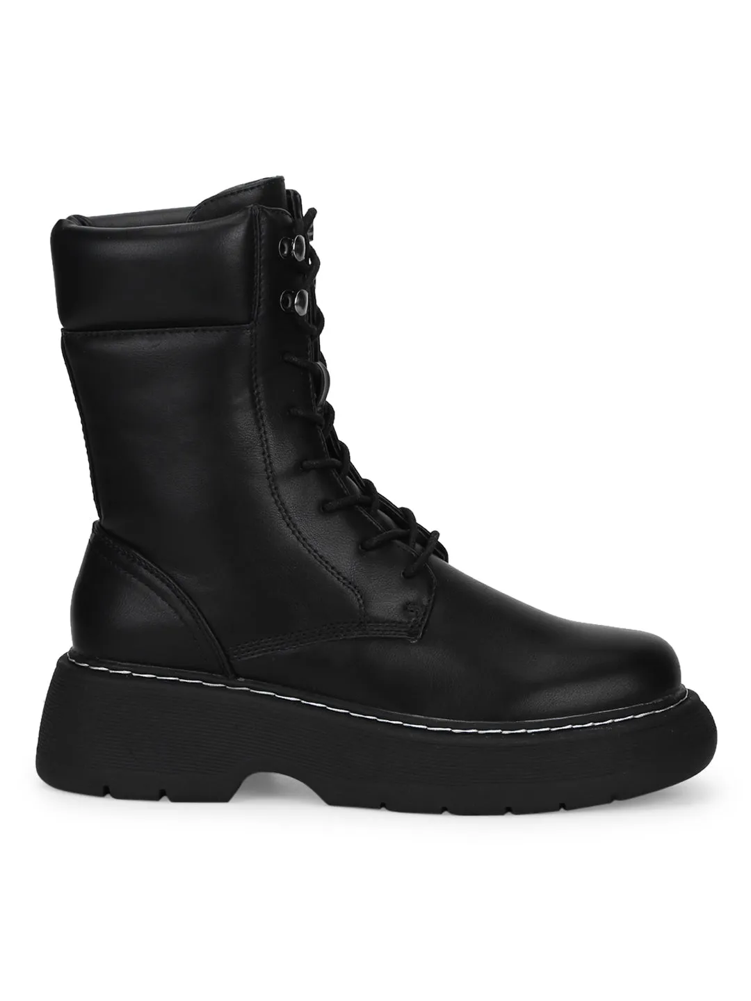 Black PU High Ankle Combat Boots (BRYON3)