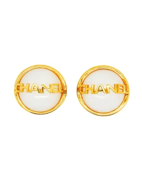 Chanel Vintage Signature White Glass Earrings