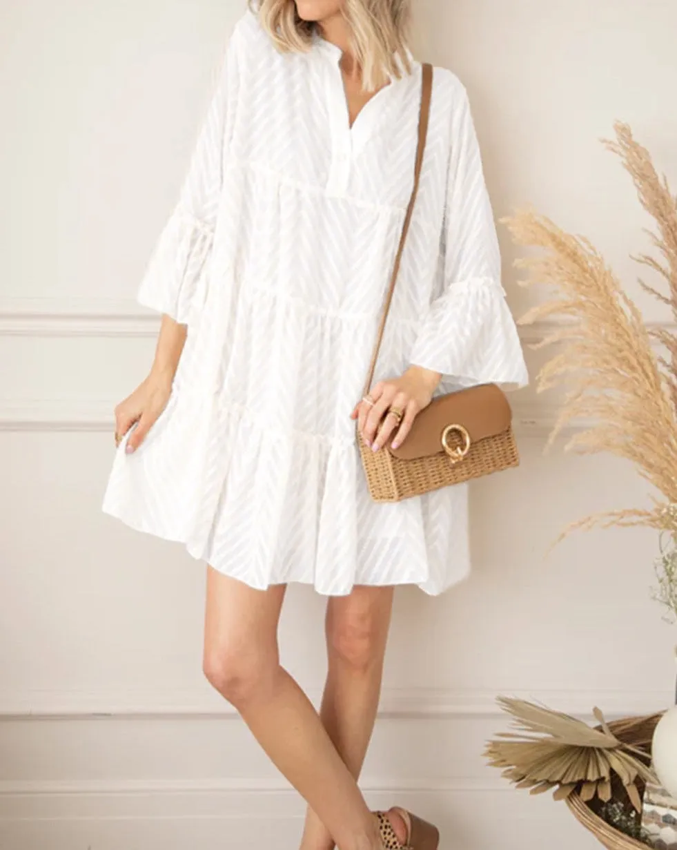 Chevron Bell Sleeve Babydoll Dress