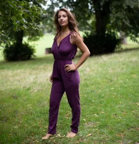 COTTON HIGH WAISTED JUMPSUIT DARK PURPLE