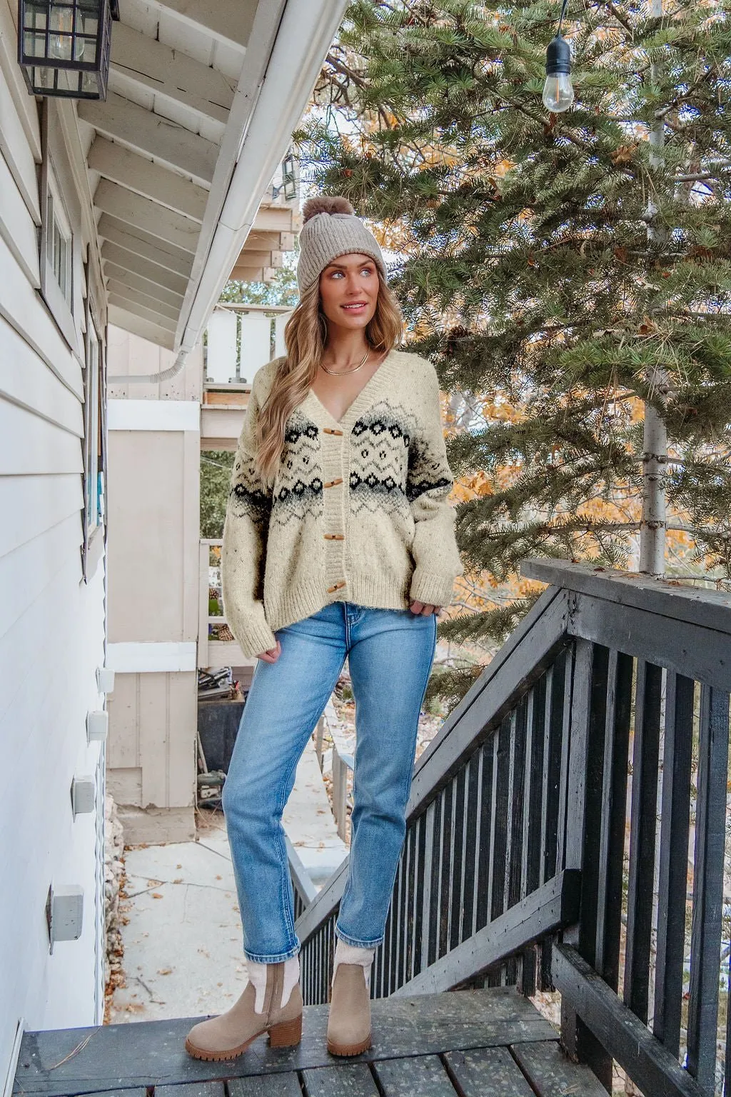 Cream Aztec Print Sweater Cardigan