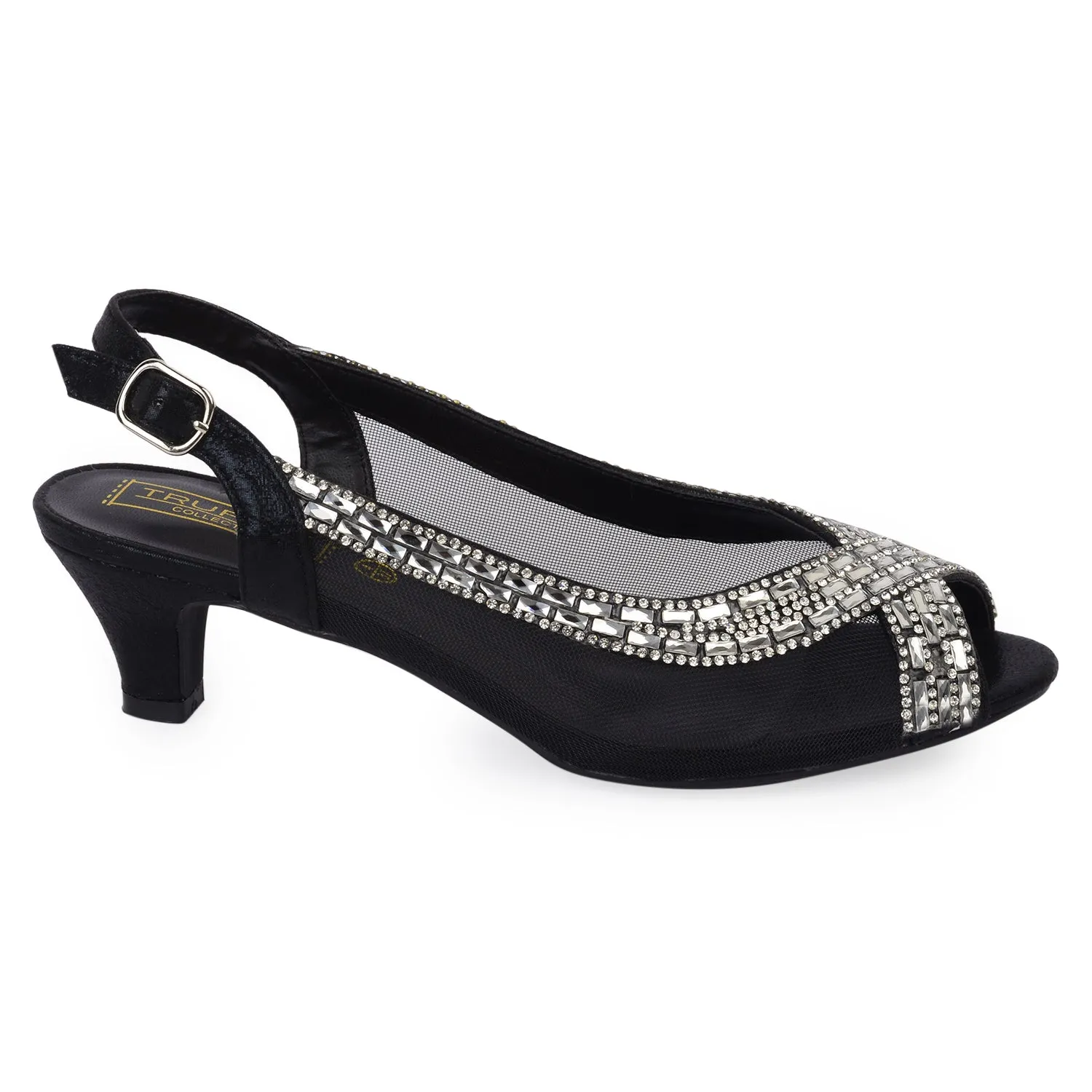 Diamonte Crossover Black Kitten Heels.