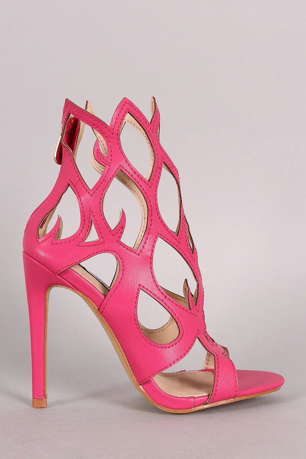 Fire Shaped Cutout Open Toe Stiletto Heel