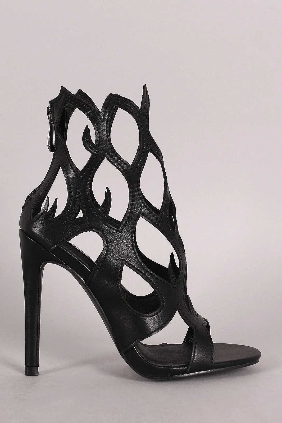 Fire Shaped Cutout Open Toe Stiletto Heel