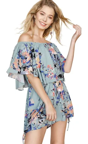 Floral Off Shoulder Romper, Sage