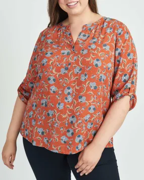 Gabriella 3/4 Roll-Tab Sleeve Blouse | M982 RUST