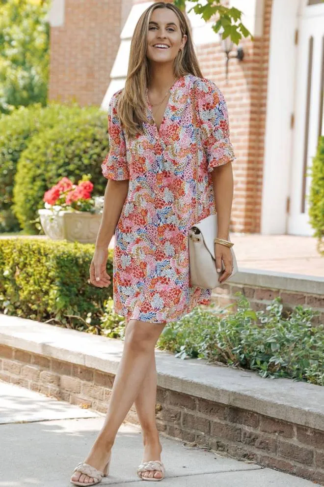 Multicolor Floral Flutter Sleeve Dress