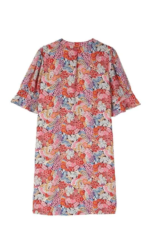 Multicolor Floral Flutter Sleeve Dress