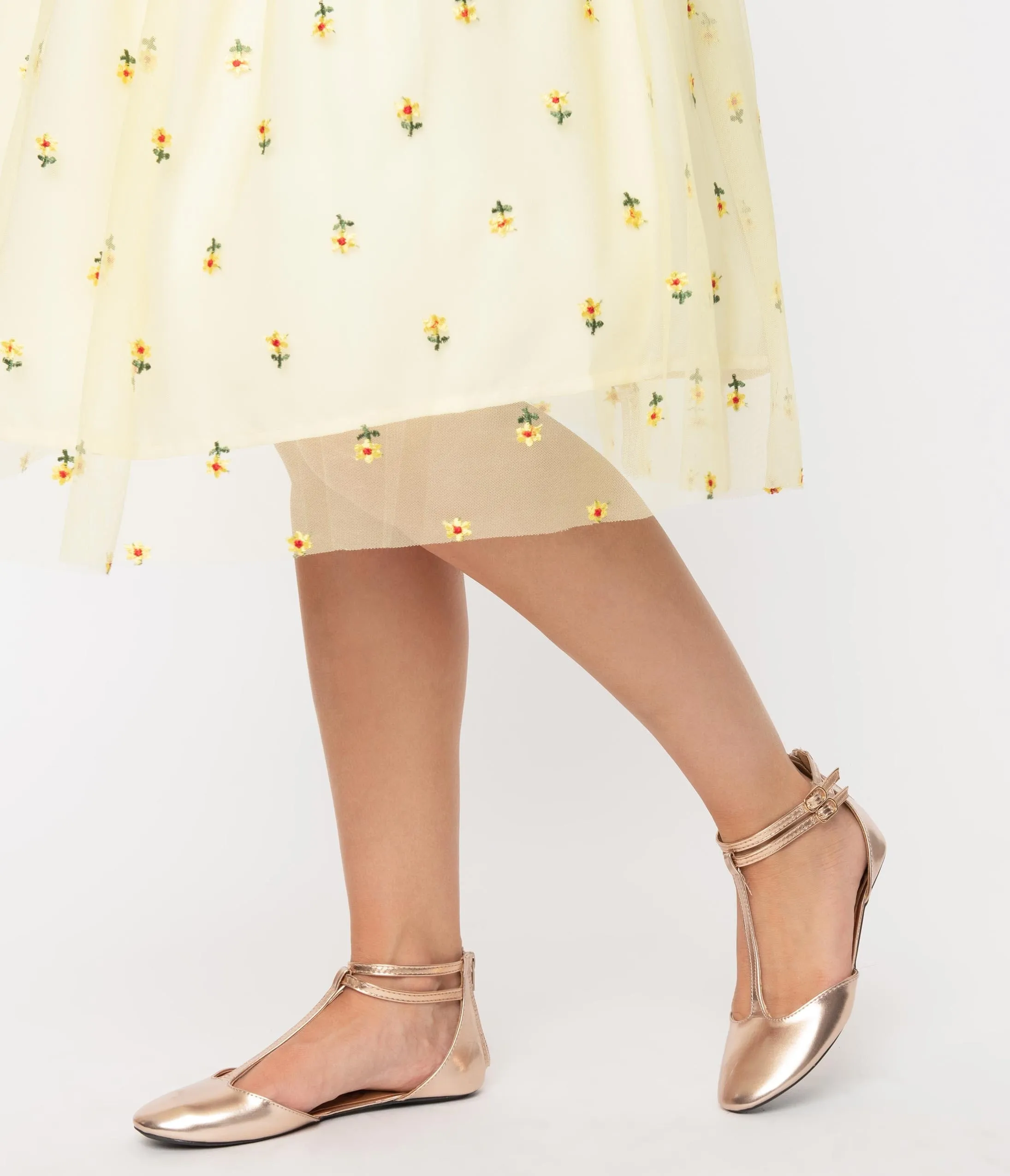 Rose Gold Patent Leatherette Bee T-Strap Flats