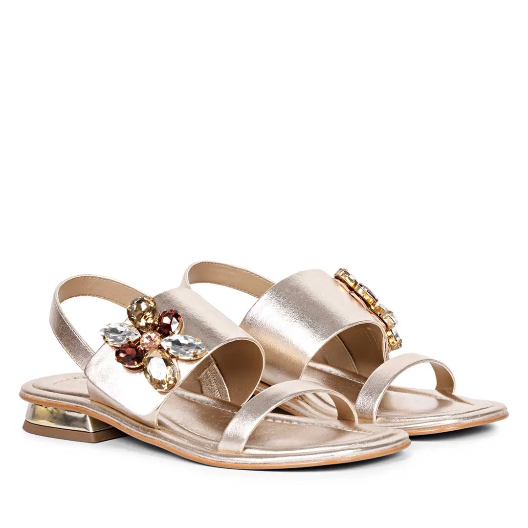 Saint Carona Multi Stone Butterfly Trim Gold Leather Sandals