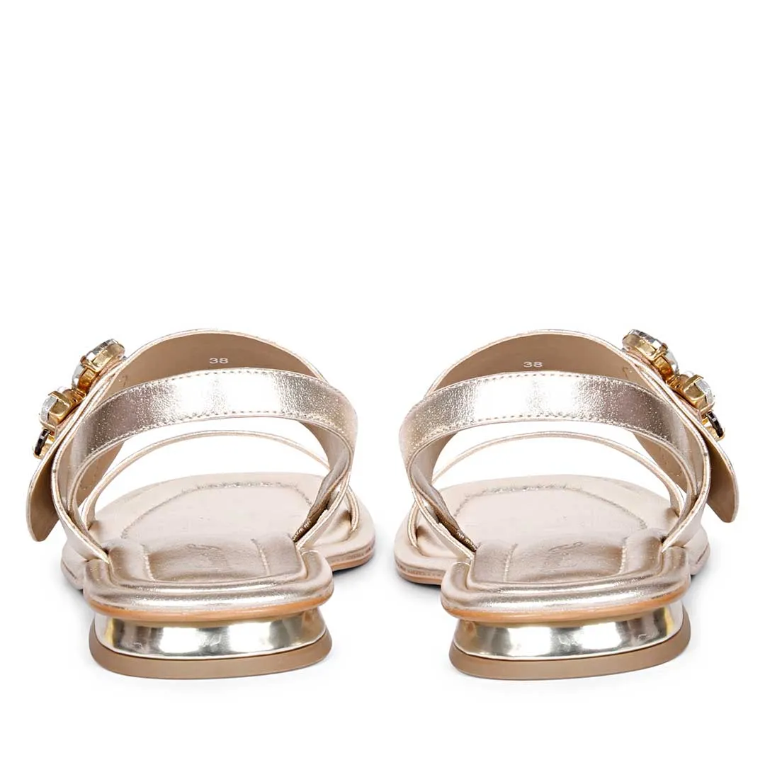 Saint Carona Multi Stone Butterfly Trim Gold Leather Sandals