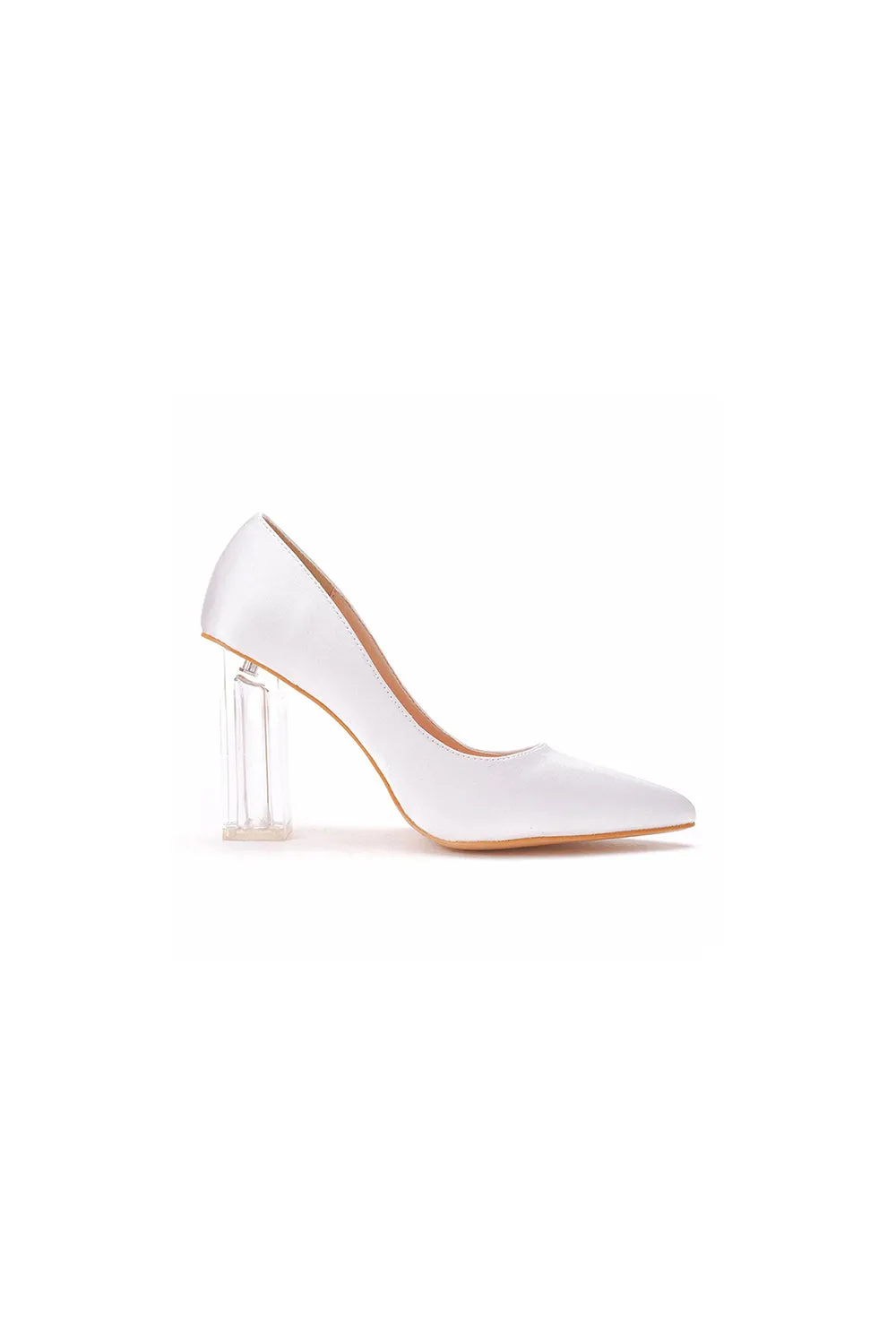 Simple White Pointed Toe Transparent Block Heels