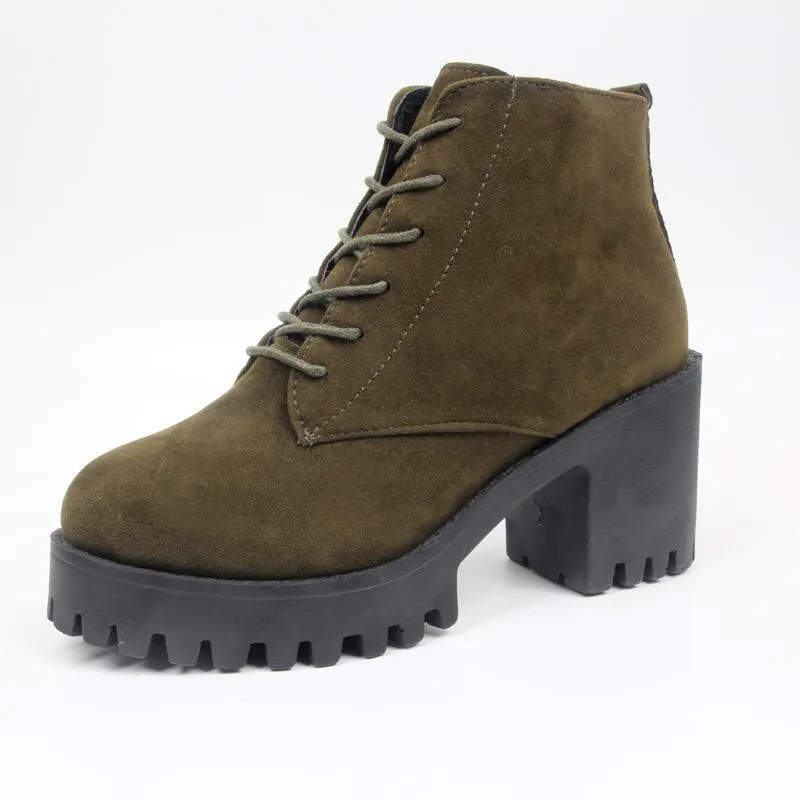 Women ankle lace up platform chunky high heel boots