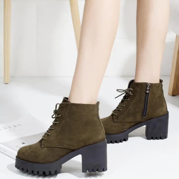 Women ankle lace up platform chunky high heel boots