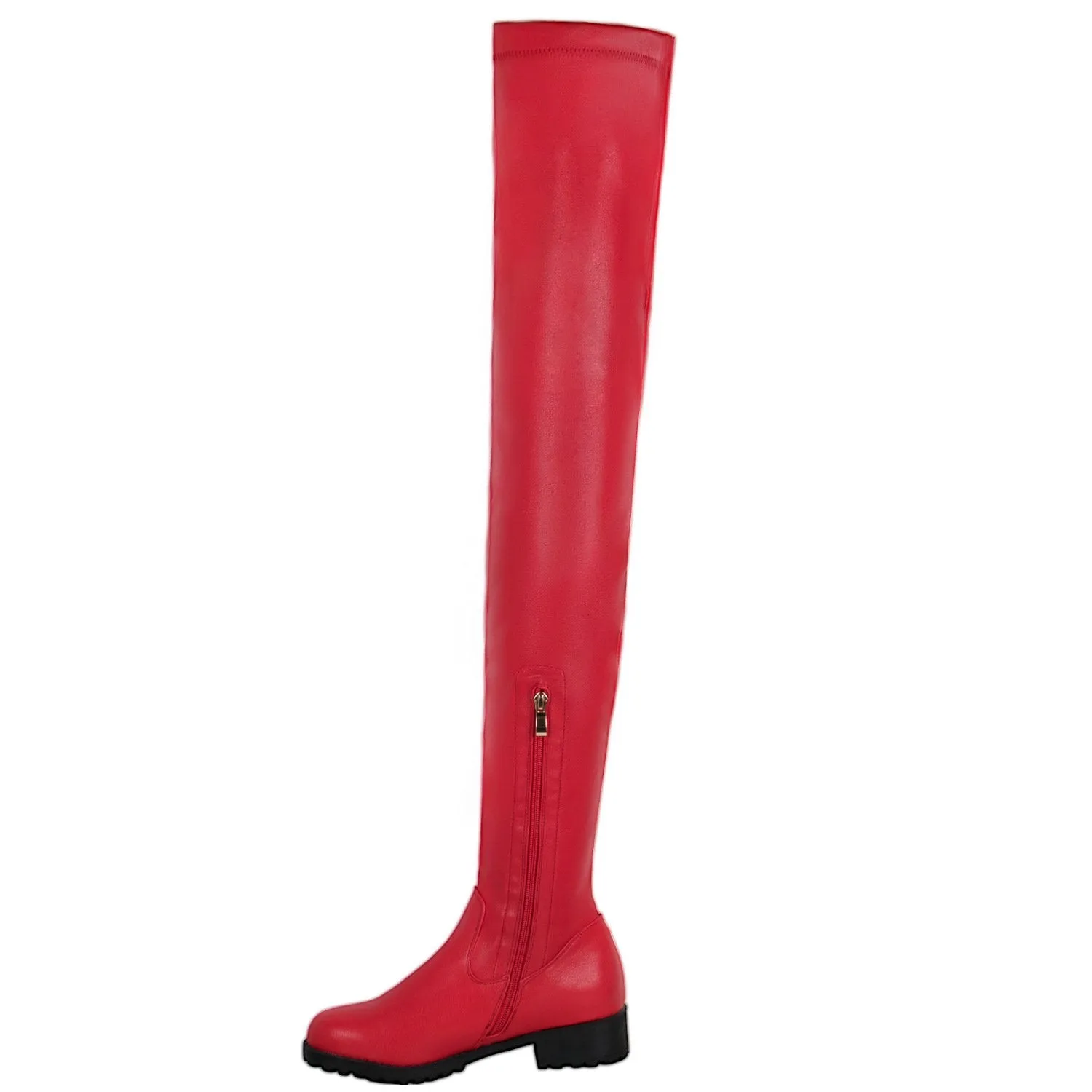 Women chunky heel side zipper elastic over the knee boots