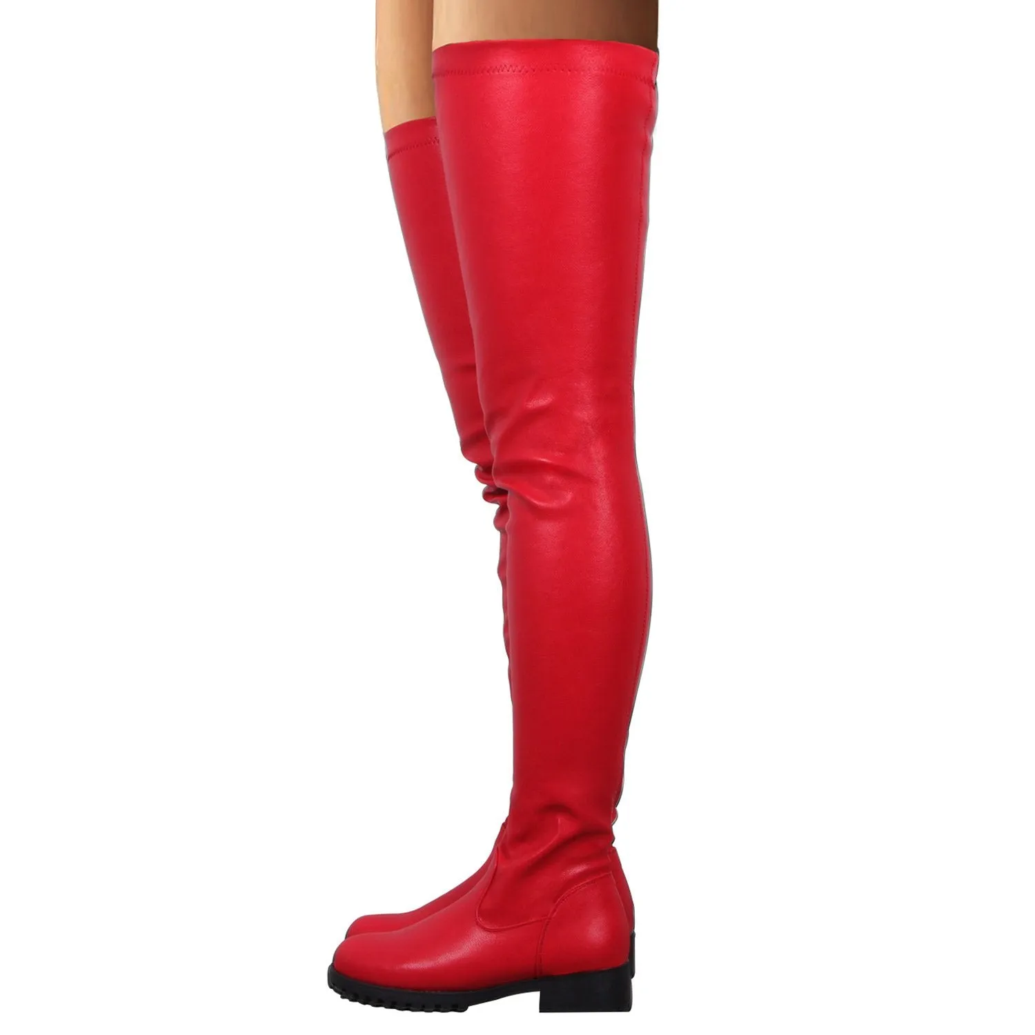 Women chunky heel side zipper elastic over the knee boots