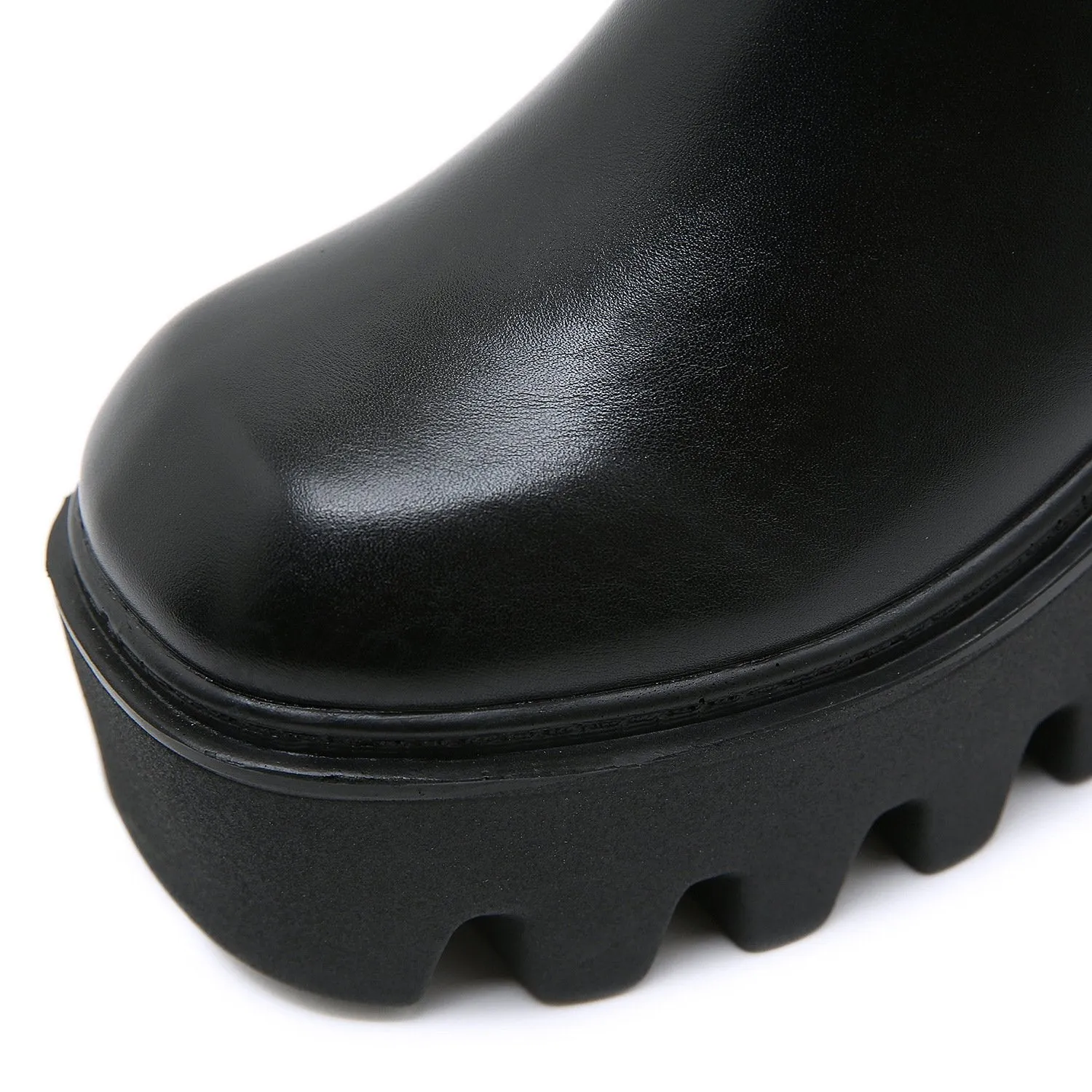 Women chunky platform slip on black chelsea boots