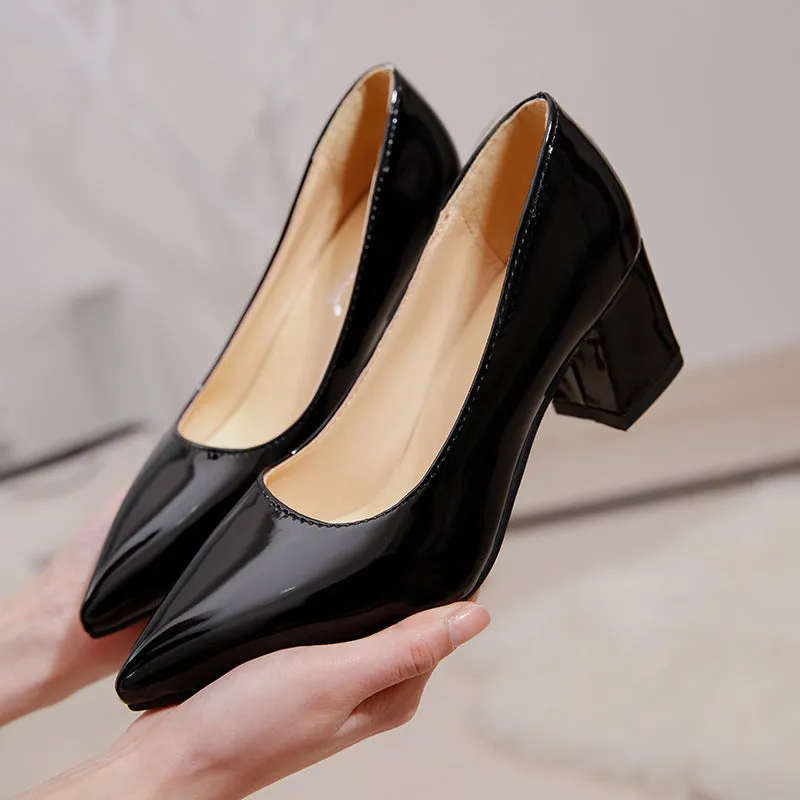 Women solid color pointed toe slip on chunky heels