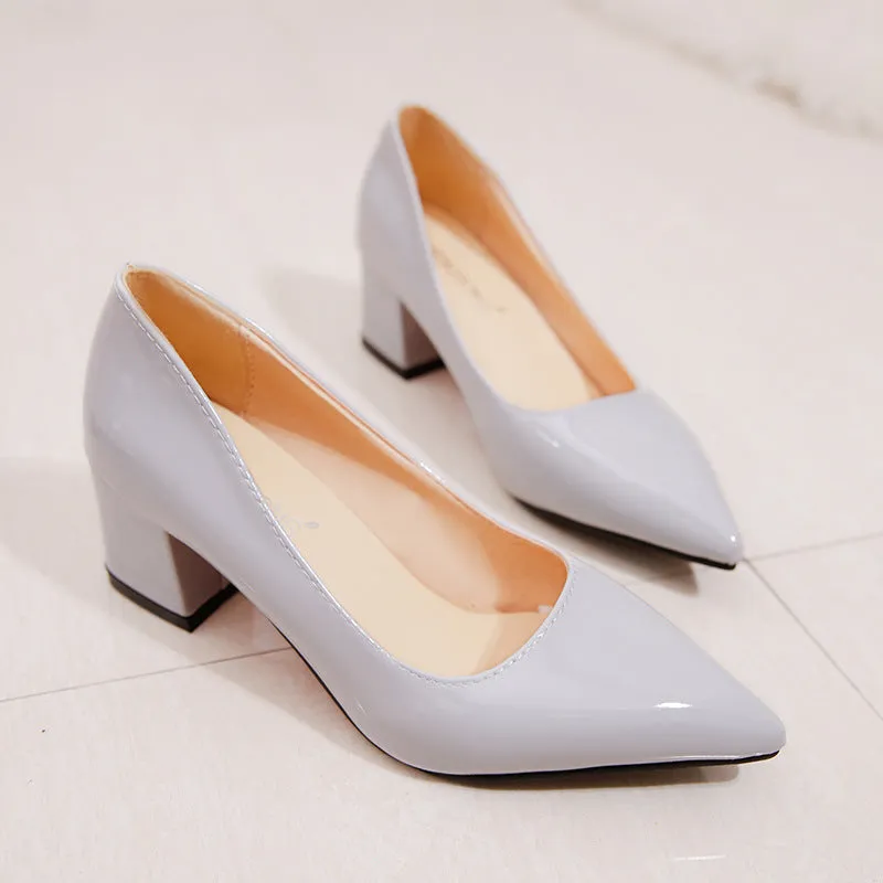 Women solid color pointed toe slip on chunky heels