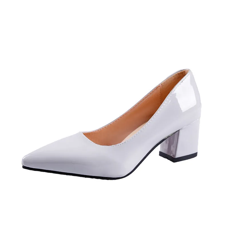 Women solid color pointed toe slip on chunky heels