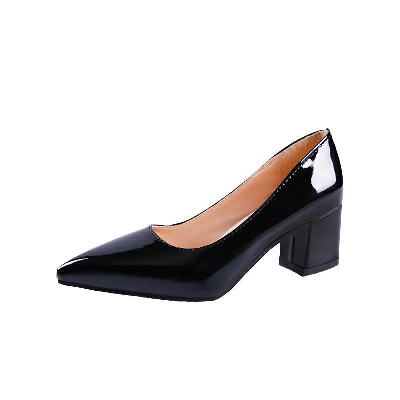 Women solid color pointed toe slip on chunky heels