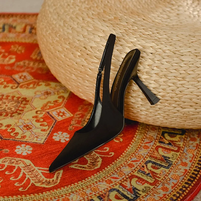 Women stiletto closed toe hollow breathable slip on high black heels