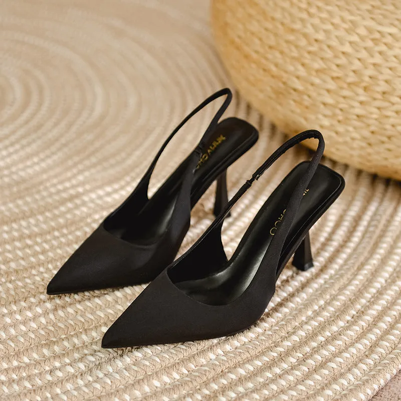 Women stiletto closed toe hollow breathable slip on high black heels