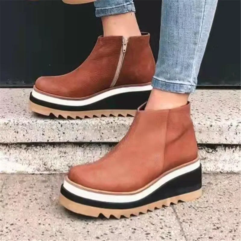 Women winter new fashion side zipper shallow short wedge boots