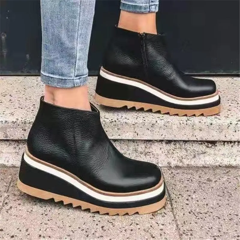 Women winter new fashion side zipper shallow short wedge boots