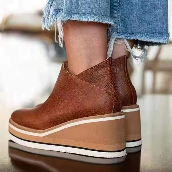 Women winter new fashion side zipper shallow short wedge boots