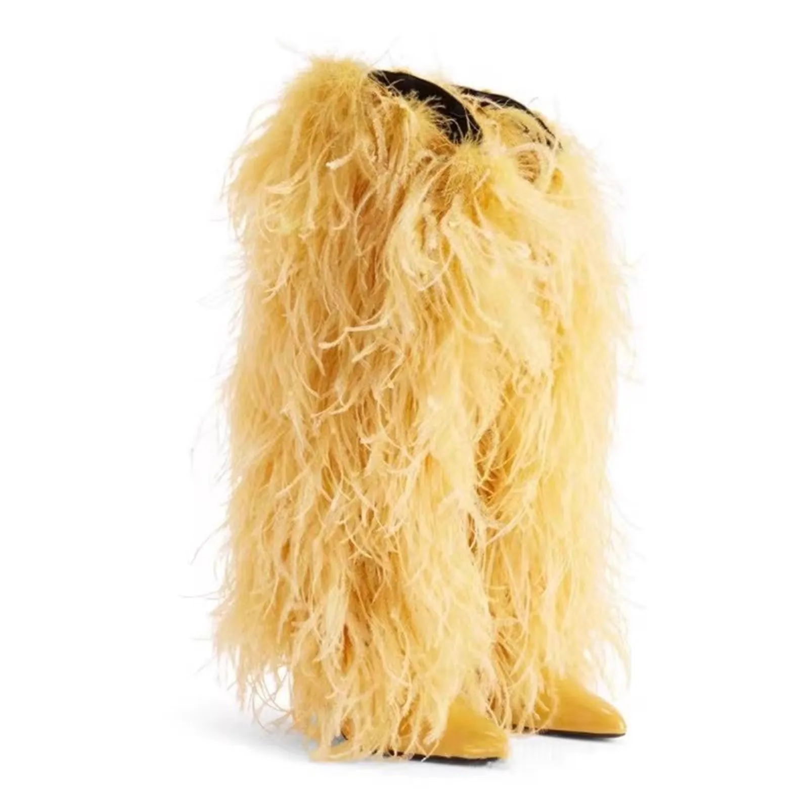 Women's Colorful High Heels Over The Knee Boot With Fluffy Real Mongolian Sheep Fur  Fashion Beautiful Long Boots