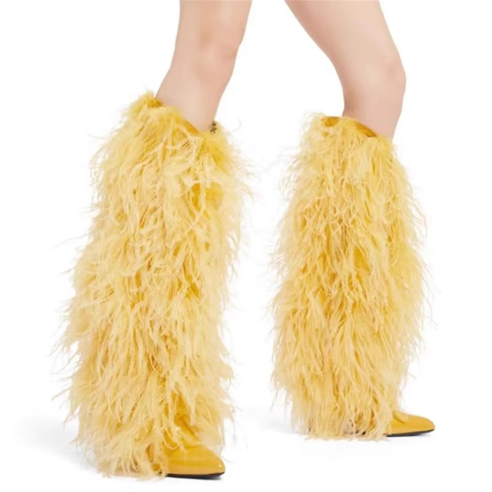 Women's Colorful High Heels Over The Knee Boot With Fluffy Real Mongolian Sheep Fur  Fashion Beautiful Long Boots