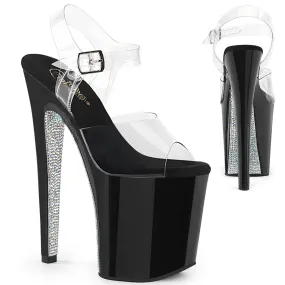 XTREME-808CRS Black-Silver RhineStones, 8" Heel